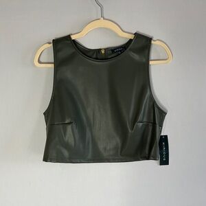 Zip Back  Cropped Faux Leather Tank Top